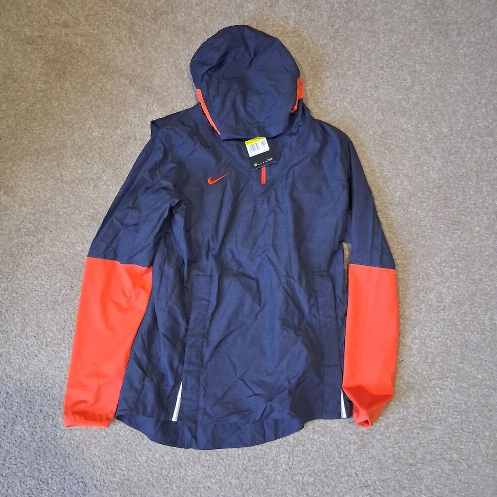 Nike Mens Navy & Orange Hooded Windbreaker Jacket Size S Lightweight New